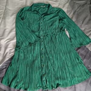 Green Madison &  Hudson Button-Up Dress with Bell Sleeves
